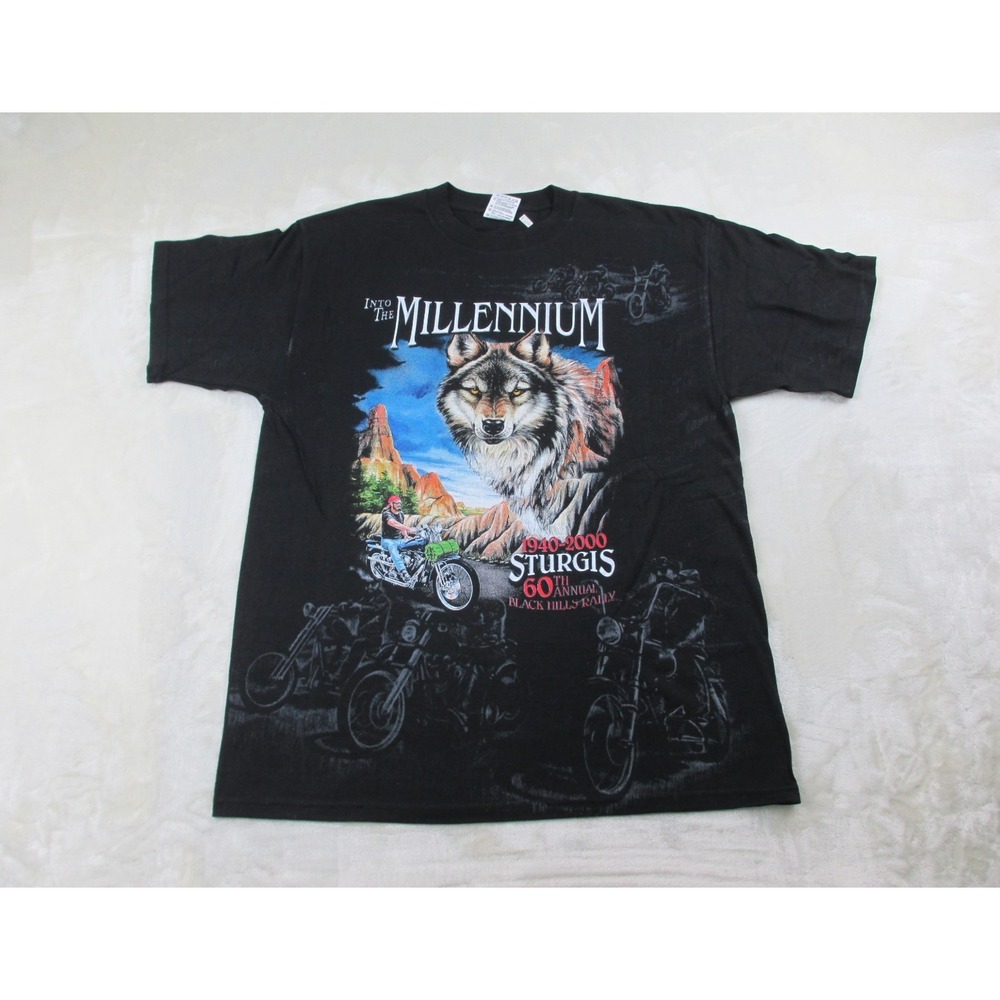 VINTAGE Sturgis Shirt Mens Extra Large Black Wolf Into The Millenium 2000